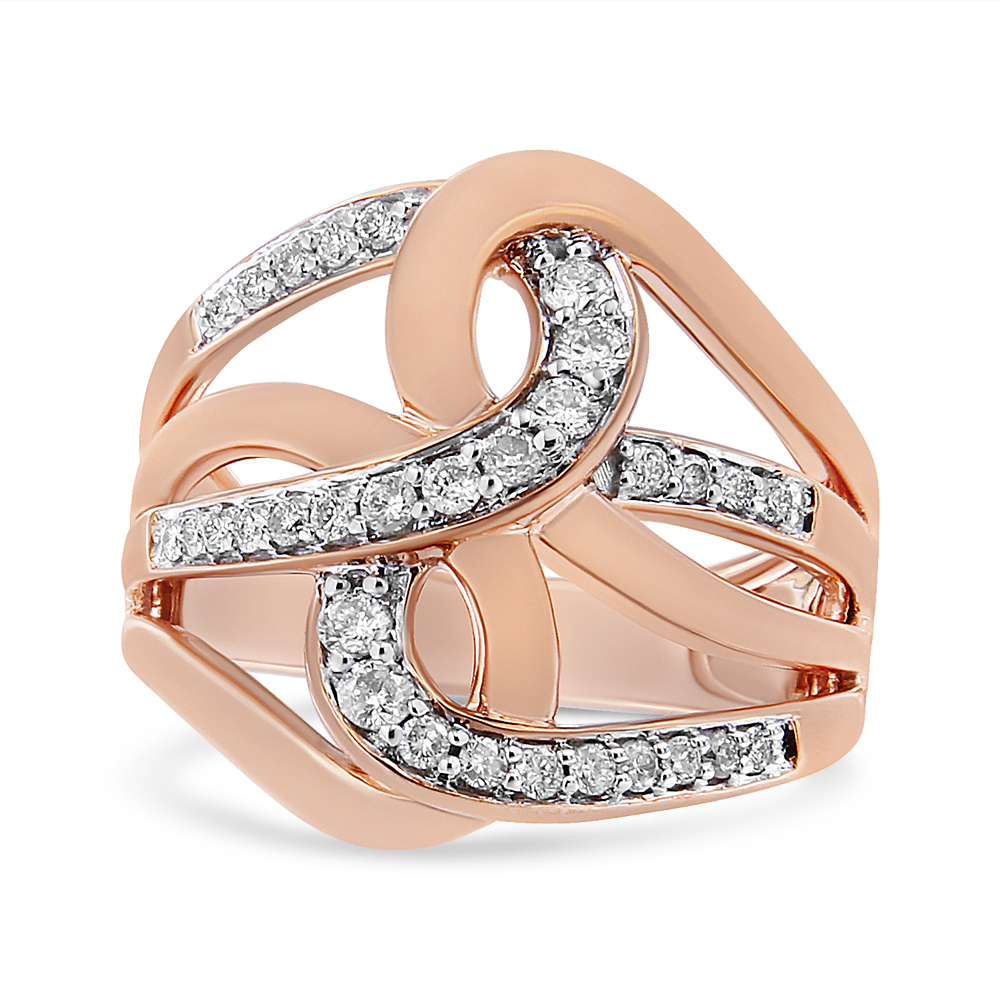10k Rose Gold 1/2 Cttw Round-Cut Diamond Intertwined Multi-Loop Cocktail Ring